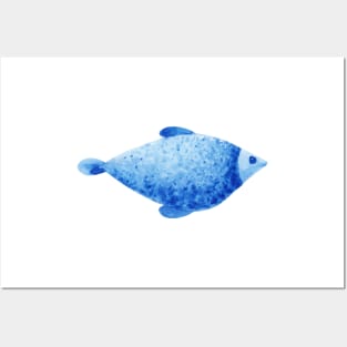 Blue watercolor fish Posters and Art